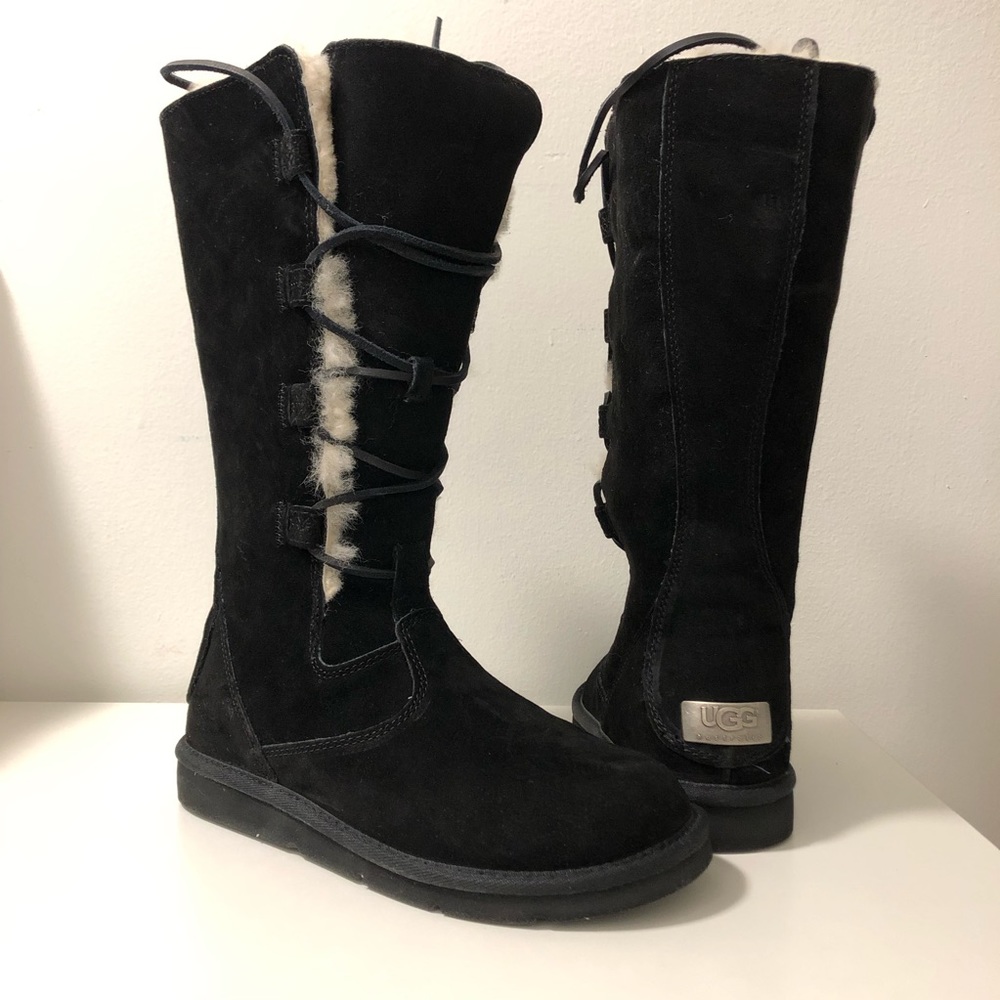 Ugg Australia Whitley Black Suede Leather Shearling Lace Up Boots 5122 Wmns Sz 8